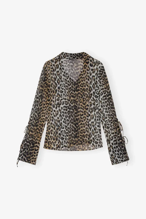 GANNI Sett | Leopardmønster Klær<Leopard Printed Chiffon Slim-skjorte AlmondMilk