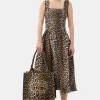GANNI Plus Size Klær | Leopardmønster Klær<Printed Cotton Poplin Midi Strap Smock-kjole Leopard