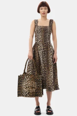 GANNI Plus Size Klær | Leopardmønster Klær<Printed Cotton Poplin Midi Strap Smock-kjole Leopard