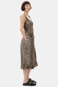 GANNI Plus Size Klær | Leopardmønster Klær<Printed Cotton Poplin Midi Strap Smock-kjole Leopard