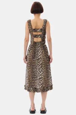 GANNI Plus Size Klær | Leopardmønster Klær<Printed Cotton Poplin Midi Strap Smock-kjole Leopard