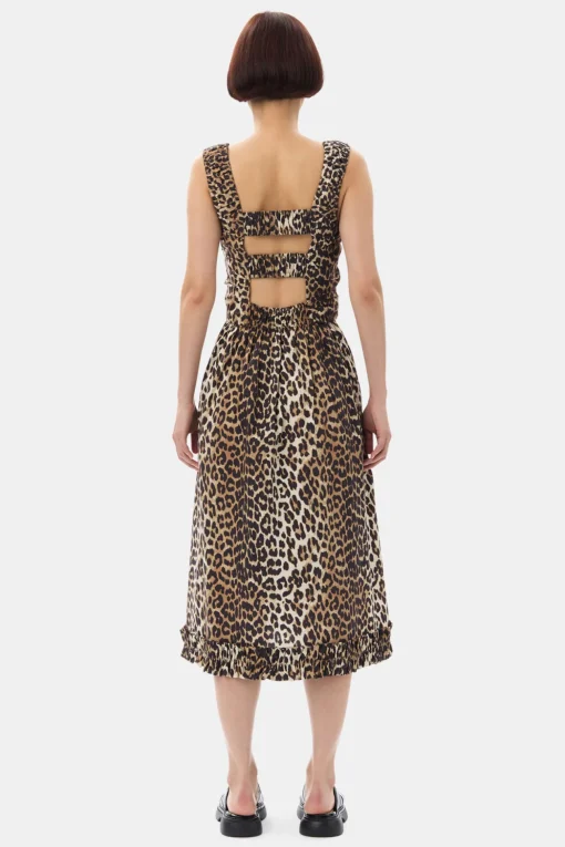 GANNI Plus Size Klær | Leopardmønster Klær<Printed Cotton Poplin Midi Strap Smock-kjole Leopard