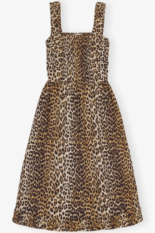 GANNI Plus Size Klær | Leopardmønster Klær<Printed Cotton Poplin Midi Strap Smock-kjole Leopard