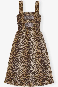 GANNI Plus Size Klær | Leopardmønster Klær<Printed Cotton Poplin Midi Strap Smock-kjole Leopard