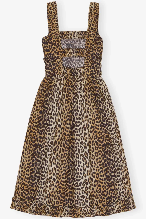 GANNI Plus Size Klær | Leopardmønster Klær<Printed Cotton Poplin Midi Strap Smock-kjole Leopard