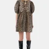 GANNI Ganni Exclusives | Leopardmønster Klær<Printed Cotton Tie String Mini-kjole Leopard