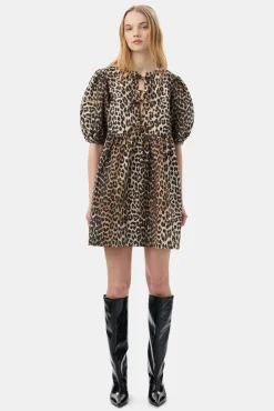 GANNI Ganni Exclusives | Leopardmønster Klær<Printed Cotton Tie String Mini-kjole Leopard