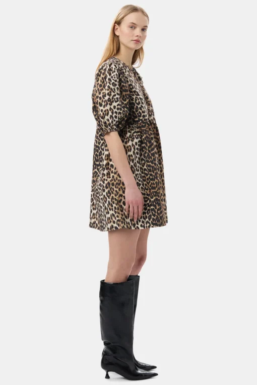 GANNI Ganni Exclusives | Leopardmønster Klær<Printed Cotton Tie String Mini-kjole Leopard