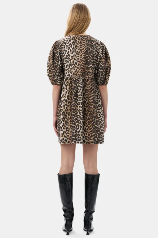 GANNI Ganni Exclusives | Leopardmønster Klær<Printed Cotton Tie String Mini-kjole Leopard