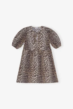 GANNI Ganni Exclusives | Leopardmønster Klær<Printed Cotton Tie String Mini-kjole Leopard