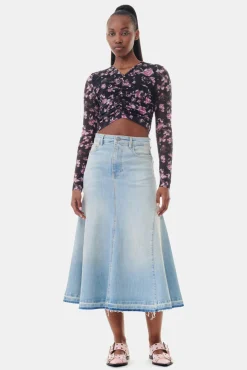 GANNI Sett | Skjørt<Light Blue Denim Midi-skjørt TintWash