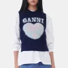 GANNI Strikkeplagg<Navy Graphic Soft Wool Mix-vest SkyCaptain