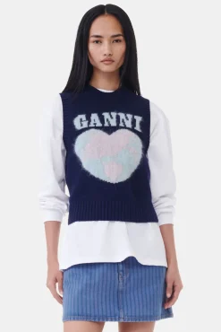 GANNI Strikkeplagg<Navy Graphic Soft Wool Mix-vest SkyCaptain