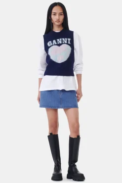 GANNI Strikkeplagg<Navy Graphic Soft Wool Mix-vest SkyCaptain