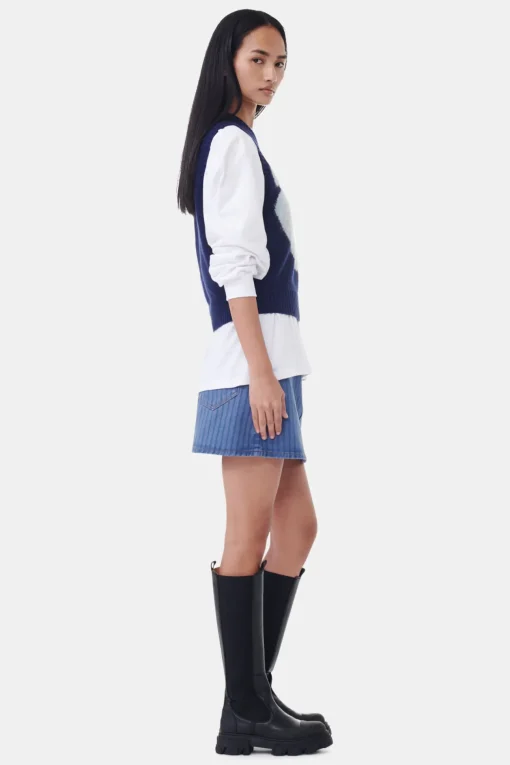 GANNI Strikkeplagg<Navy Graphic Soft Wool Mix-vest SkyCaptain