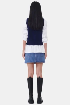 GANNI Strikkeplagg<Navy Graphic Soft Wool Mix-vest SkyCaptain