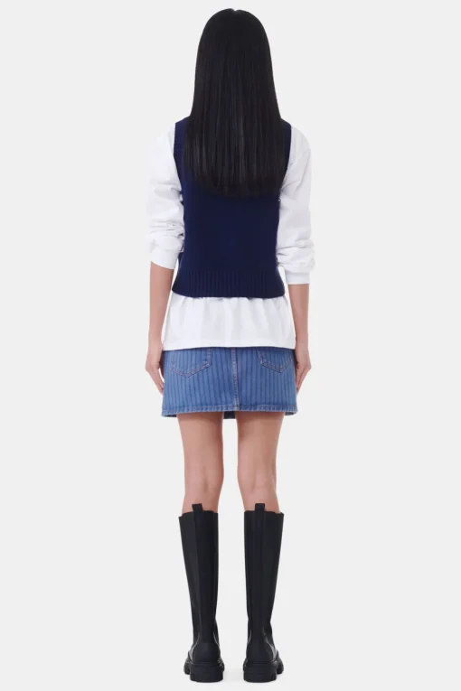 GANNI Strikkeplagg<Navy Graphic Soft Wool Mix-vest SkyCaptain