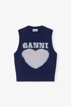 GANNI Strikkeplagg<Navy Graphic Soft Wool Mix-vest SkyCaptain