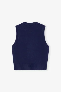 GANNI Strikkeplagg<Navy Graphic Soft Wool Mix-vest SkyCaptain
