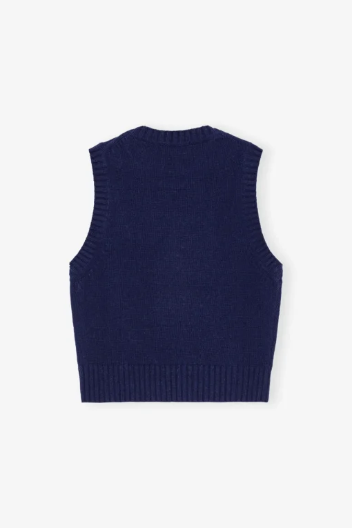 GANNI Strikkeplagg<Navy Graphic Soft Wool Mix-vest SkyCaptain