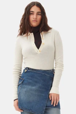 GANNI Ganni Exclusives | Strikkeplagg<Off-white Knitted-poloskjorte Egret