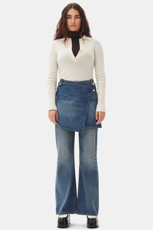 GANNI Ganni Exclusives | Strikkeplagg<Off-white Knitted-poloskjorte Egret