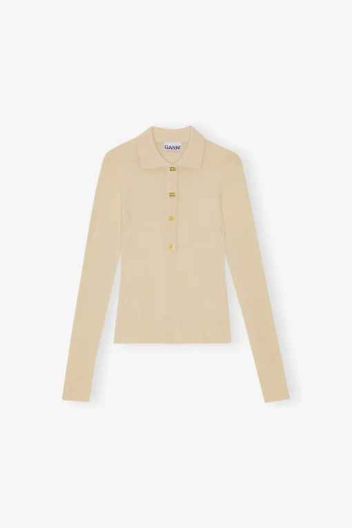 GANNI Ganni Exclusives | Strikkeplagg<Off-white Knitted-poloskjorte Egret