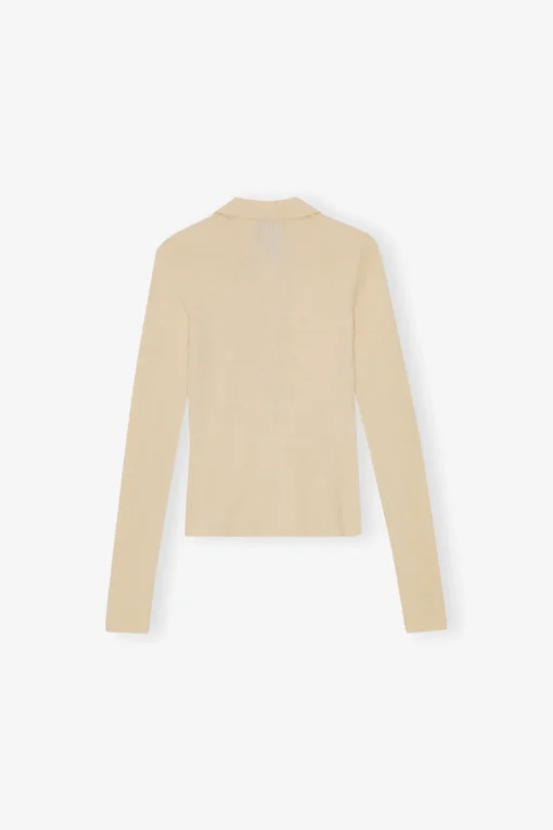 GANNI Ganni Exclusives | Strikkeplagg<Off-white Knitted-poloskjorte Egret