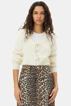 GANNI Ganni Exclusives | Strikkeplagg<Off-white Tie String-cardigan Egret