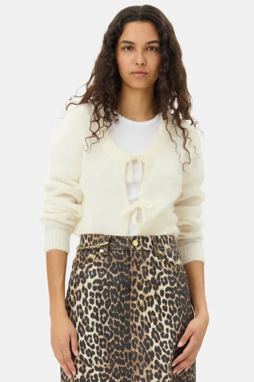 GANNI Ganni Exclusives | Strikkeplagg<Off-white Tie String-cardigan Egret