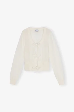 GANNI Ganni Exclusives | Strikkeplagg<Off-white Tie String-cardigan Egret
