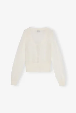 GANNI Ganni Exclusives | Strikkeplagg<Off-white Tie String-cardigan Egret