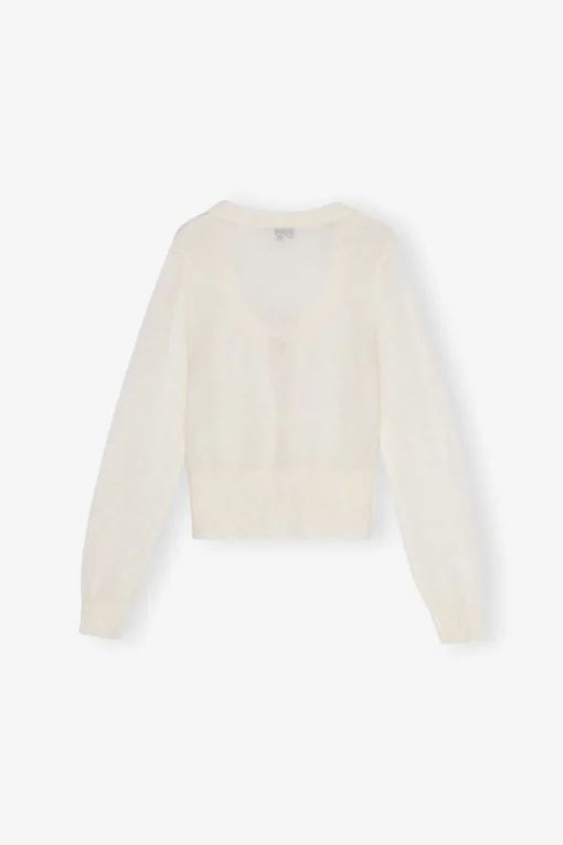 GANNI Ganni Exclusives | Strikkeplagg<Off-white Tie String-cardigan Egret