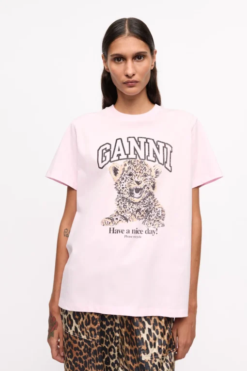 GANNI Plus Size Klær | Ganni Exclusives<Pink Basic Jersey Leopard Relaxed-T-skjorte ChalkPink