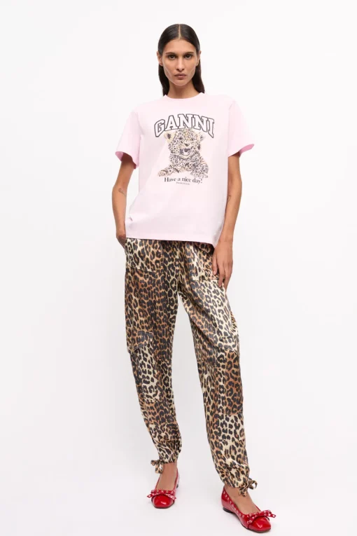 GANNI Plus Size Klær | Ganni Exclusives<Pink Basic Jersey Leopard Relaxed-T-skjorte ChalkPink