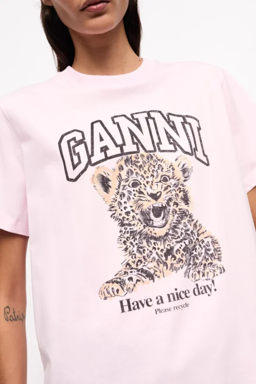 GANNI Plus Size Klær | Ganni Exclusives<Pink Basic Jersey Leopard Relaxed-T-skjorte ChalkPink