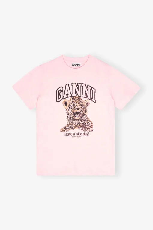 GANNI Plus Size Klær | Ganni Exclusives<Pink Basic Jersey Leopard Relaxed-T-skjorte ChalkPink