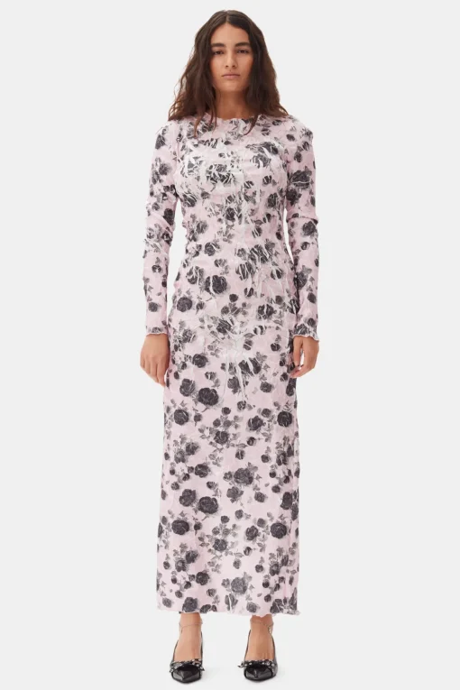 GANNI Plus Size Klær | Kjoler<Pink Floral Printed-kjole Corsage