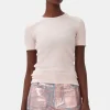 GANNI Plus Size Klær | Ganni Exclusives<Pink Soft Cotton Rib Short Sleeve-T-skjorte ChalkPink