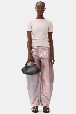 GANNI Plus Size Klær | Ganni Exclusives<Pink Soft Cotton Rib Short Sleeve-T-skjorte ChalkPink