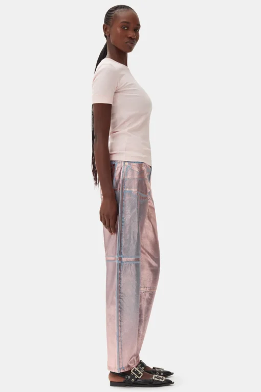 GANNI Plus Size Klær | Ganni Exclusives<Pink Soft Cotton Rib Short Sleeve-T-skjorte ChalkPink
