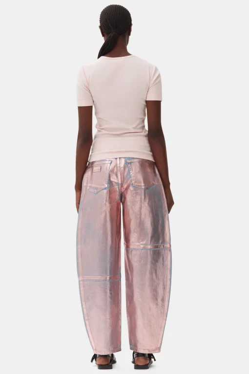 GANNI Plus Size Klær | Ganni Exclusives<Pink Soft Cotton Rib Short Sleeve-T-skjorte ChalkPink