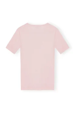 GANNI Plus Size Klær | Ganni Exclusives<Pink Soft Cotton Rib Short Sleeve-T-skjorte ChalkPink