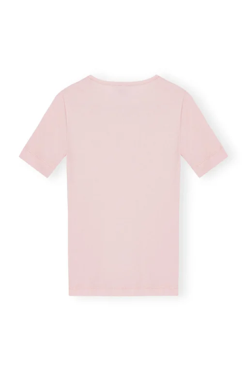 GANNI Plus Size Klær | Ganni Exclusives<Pink Soft Cotton Rib Short Sleeve-T-skjorte ChalkPink