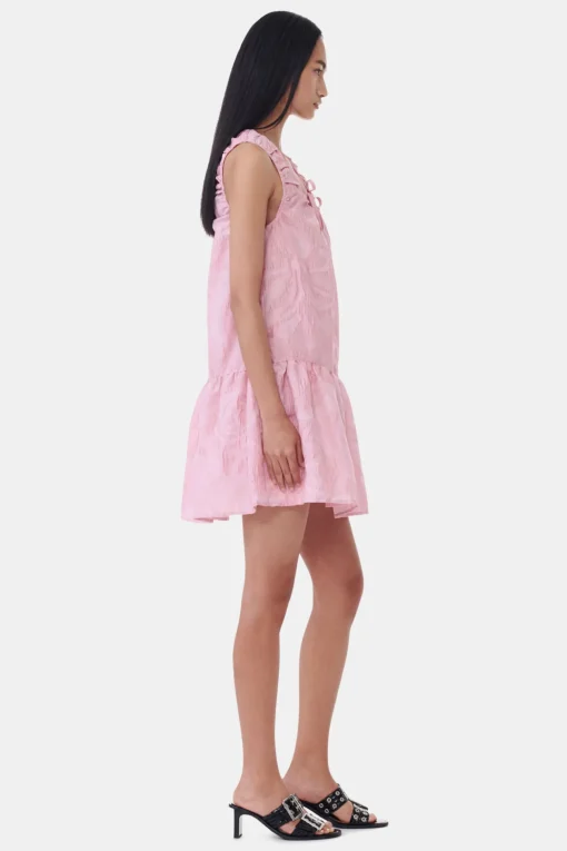 GANNI Kjoler<Pink Textured Cloqué Mini-kjole BleachedMauve