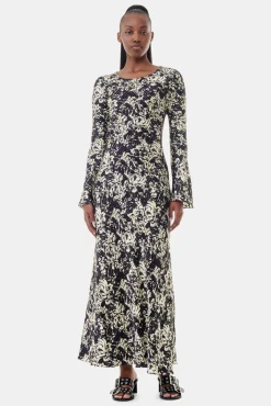 GANNI Kjoler<Printed Satin Maxi-kjole Flan