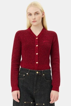 GANNI Festklær | Strikkeplagg<Red Sparkle Short-cardigan RacingRed