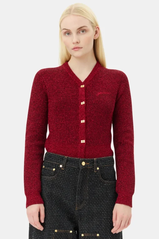 GANNI Festklær | Strikkeplagg<Red Sparkle Short-cardigan RacingRed