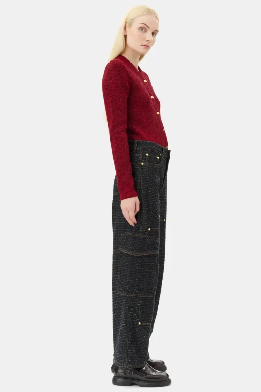 GANNI Festklær | Strikkeplagg<Red Sparkle Short-cardigan RacingRed