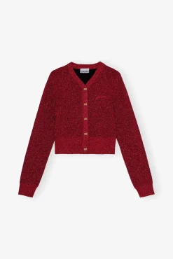 GANNI Festklær | Strikkeplagg<Red Sparkle Short-cardigan RacingRed
